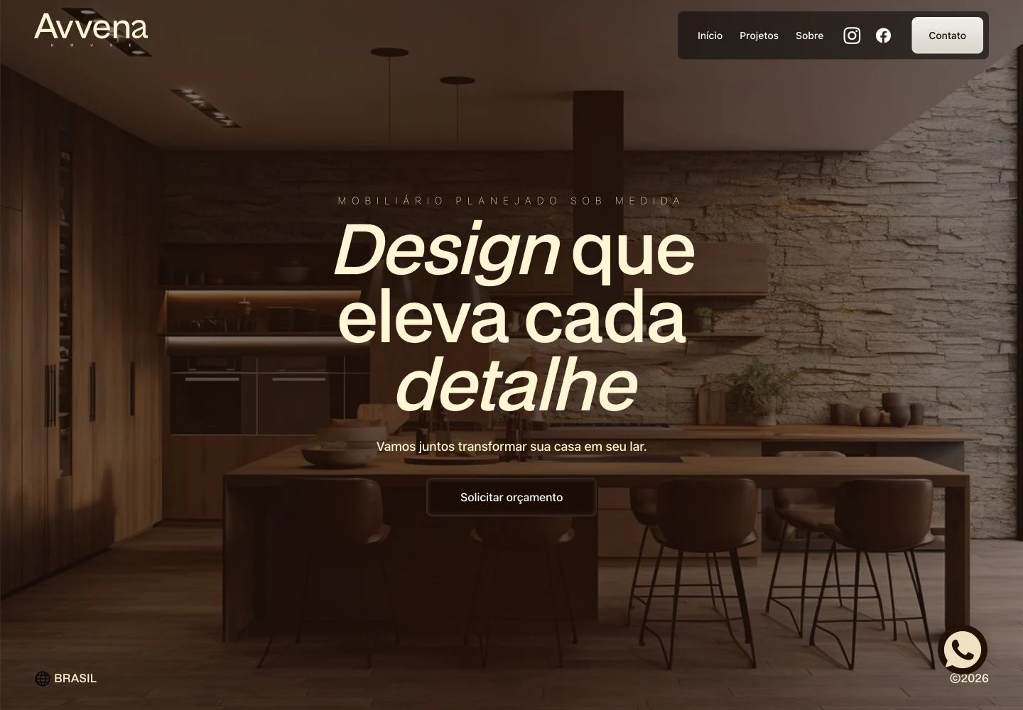 Página inicial do site Avvena House, projeto de web design da Beyond Elements