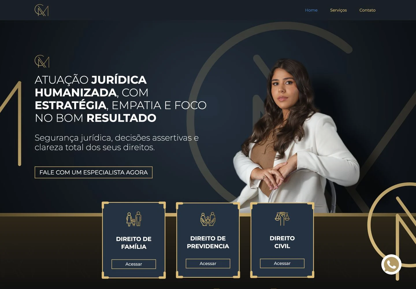 Página inicial do site Camilla Mileib Advocacia, projeto da Beyond Elements